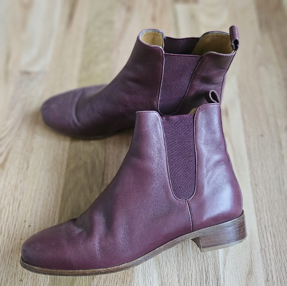 Sezane Burgundy Leather Ankle Boots